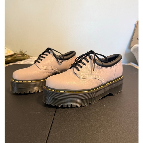 Dr. Martens Shoes - Dr. Martens New Quad Platform Shoes Women 8 Parchment Beige Leather 5-Eye Oxford